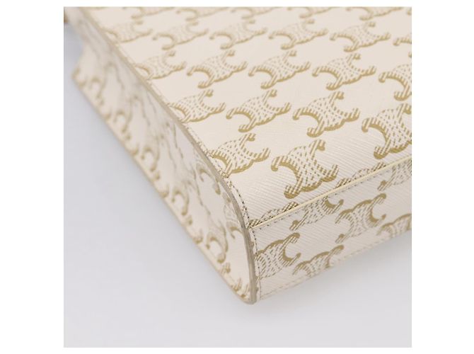 Céline CELINE Triomphe Mini Vertical Cabas Hand Bag PVC 2way White Gold Auth 207623V Weiß Golden - Ansicht 18