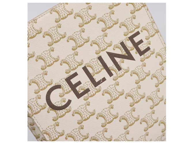 Céline CELINE Triomphe Mini Vertical Cabas Hand Bag PVC 2way White Gold Auth 207623V Weiß Golden - Ansicht 19