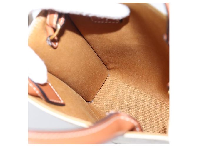 Céline CELINE Triomphe Mini Vertical Cabas Hand Bag PVC 2way White Gold Auth 207623V Weiß Golden - Ansicht 21