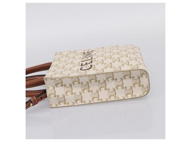 Céline CELINE Triomphe Mini Vertical Cabas Hand Bag PVC 2way White Gold Auth 207623V Weiß Golden - Ansicht 3