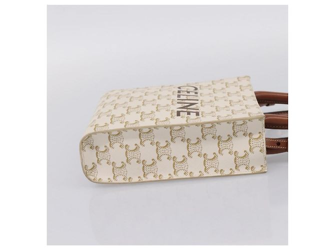 Céline CELINE Triomphe Mini Vertical Cabas Hand Bag PVC 2way White Gold Auth 207623V Weiß Golden - Ansicht 4
