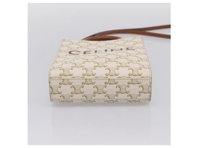 Céline CELINE Triomphe Mini Vertical Cabas Hand Bag PVC 2way White Gold Auth 207623V Weiß Golden - Ansicht 5