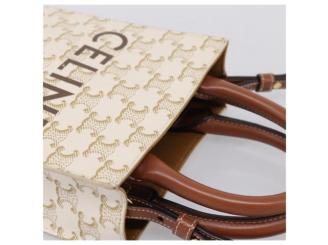 Céline CELINE Triomphe Mini Vertical Cabas Hand Bag PVC 2way White Gold Auth 207623V Weiß Golden - Ansicht 6