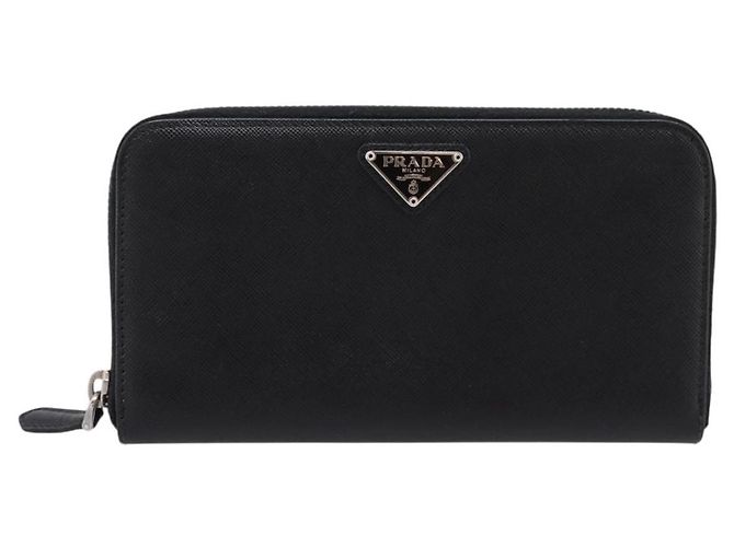 Portafoglio lungo PRADA in pelle Saffiano Nero Argento Auth 205215V - vista 13