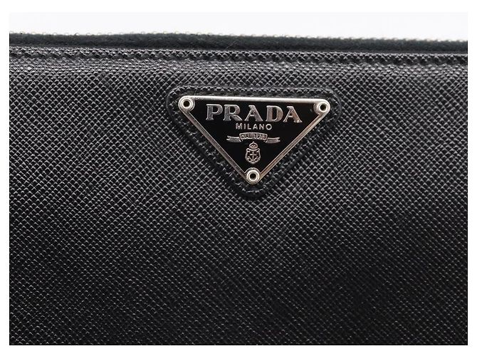 Portafoglio lungo PRADA in pelle Saffiano Nero Argento Auth 205215V - vista 17