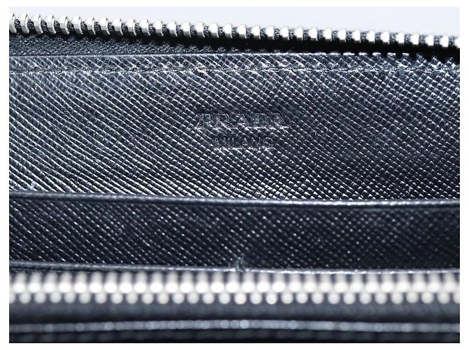 Portafoglio lungo PRADA in pelle Saffiano Nero Argento Auth 205215V - vista 18