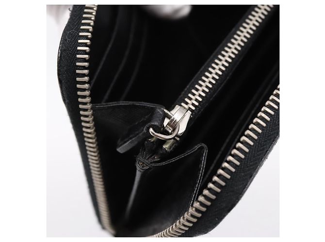Portafoglio lungo PRADA in pelle Saffiano Nero Argento Auth 205215V - vista 20