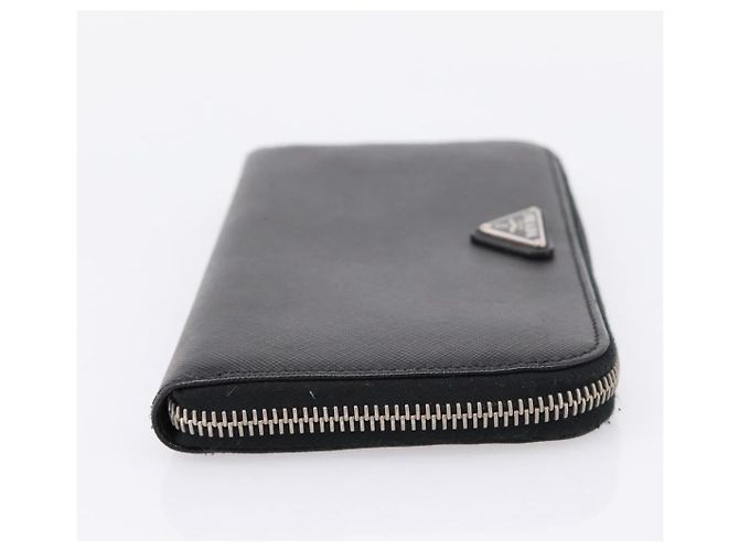 Portafoglio lungo PRADA in pelle Saffiano Nero Argento Auth 205215V - vista 4