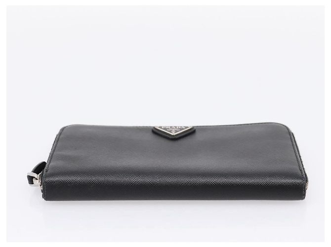 Portafoglio lungo PRADA in pelle Saffiano Nero Argento Auth 205215V - vista 6