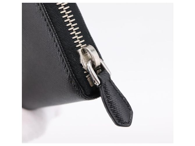 Portafoglio lungo PRADA in pelle Saffiano Nero Argento Auth 205215V - vista 8
