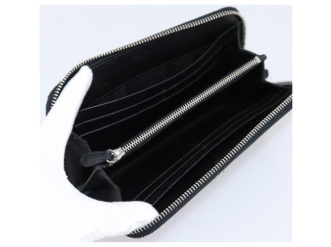 Portafoglio lungo PRADA in pelle Saffiano Nero Argento Auth 205215V - vista 9
