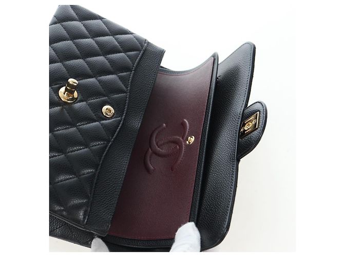 Borsa a tracolla CHANEL Chain Matelasse 23 Pelle Caviar Nero Oro CC Auth BA16030SV D'oro - vista 23