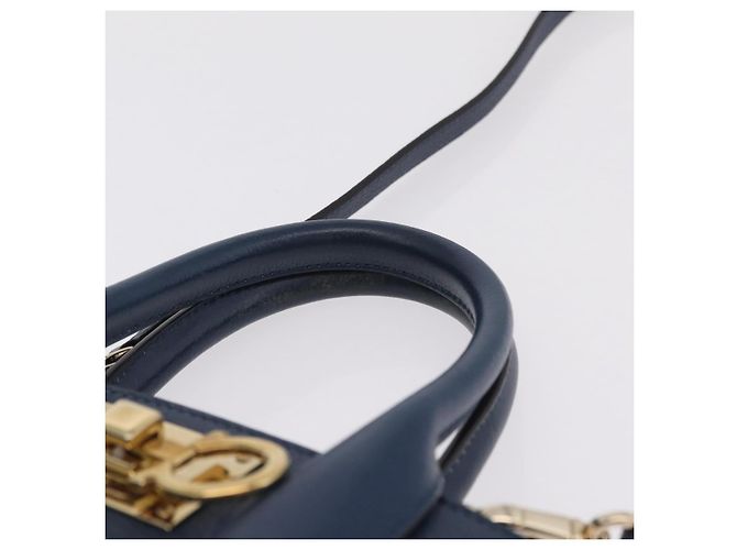 Salvatore Ferragamo Gancini Studio Tasche Leder 2way Navy Gold Auth 206236A - Ansicht 14