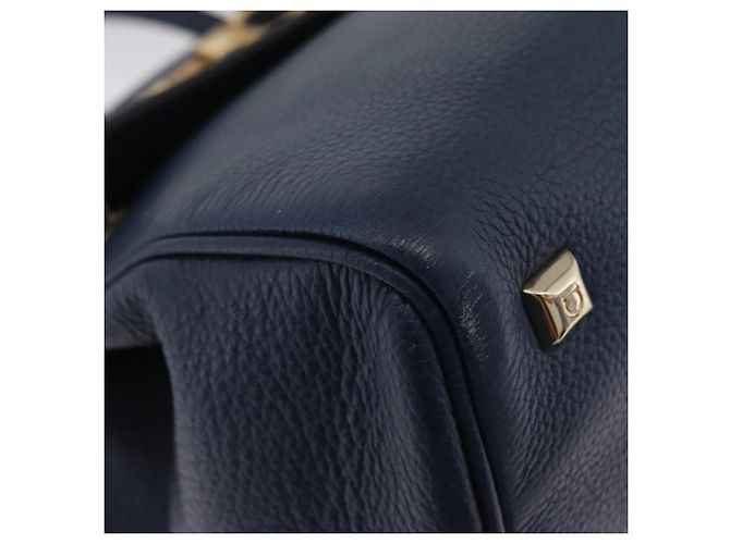 Salvatore Ferragamo Gancini Studio Tasche Leder 2way Navy Gold Auth 206236A - Ansicht 16