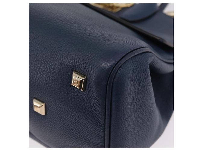 Salvatore Ferragamo Gancini Studio Tasche Leder 2way Navy Gold Auth 206236A - Ansicht 17