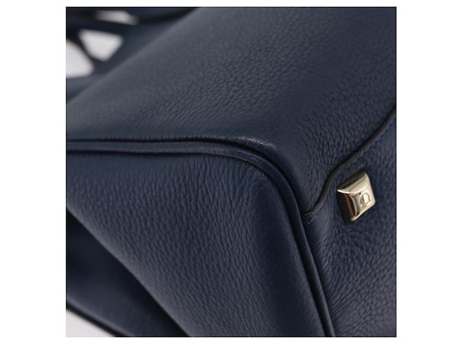 Salvatore Ferragamo Gancini Studio Tasche Leder 2way Navy Gold Auth 206236A - Ansicht 18