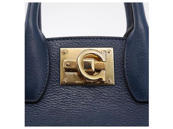 Salvatore Ferragamo Gancini Studio Tasche Leder 2way Navy Gold Auth 206236A - Ansicht 20