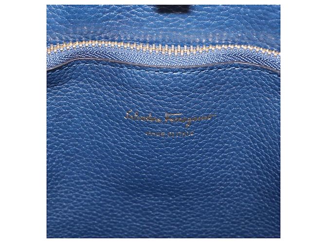 Salvatore Ferragamo Gancini Studio Tasche Leder 2way Navy Gold Auth 206236A - Ansicht 21