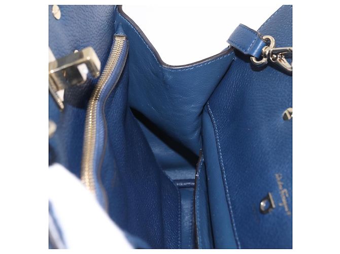 Salvatore Ferragamo Gancini Studio Tasche Leder 2way Navy Gold Auth 206236A - Ansicht 22