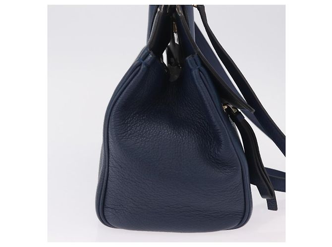 Salvatore Ferragamo Gancini Studio Tasche Leder 2way Navy Gold Auth 206236A - Ansicht 5