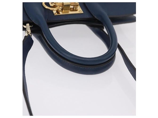 Salvatore Ferragamo Gancini Studio Tasche Leder 2way Navy Gold Auth 206236A - Ansicht 8