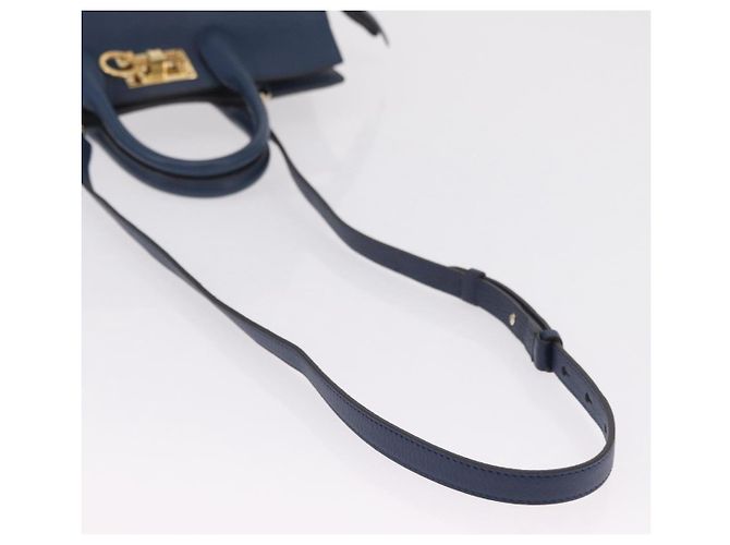 Salvatore Ferragamo Gancini Studio Tasche Leder 2way Navy Gold Auth 206236A - Ansicht 9