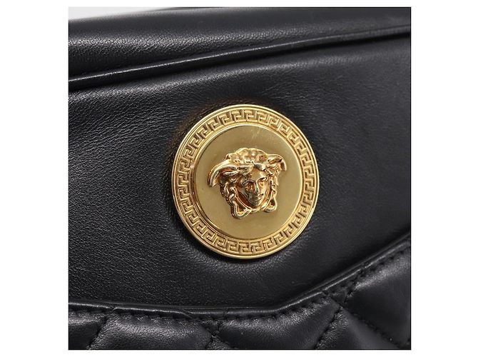 Sac à épaule à chaîne VERSACE en cuir noir et or Auth BA16023M Doré - vue 17