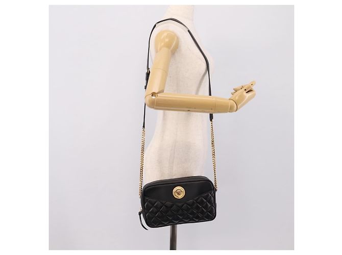 Sac à épaule à chaîne VERSACE en cuir noir et or Auth BA16023M Doré - vue 22