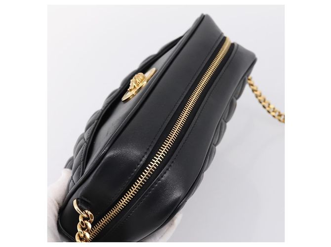 Sac à épaule à chaîne VERSACE en cuir noir et or Auth BA16023M Doré - vue 6
