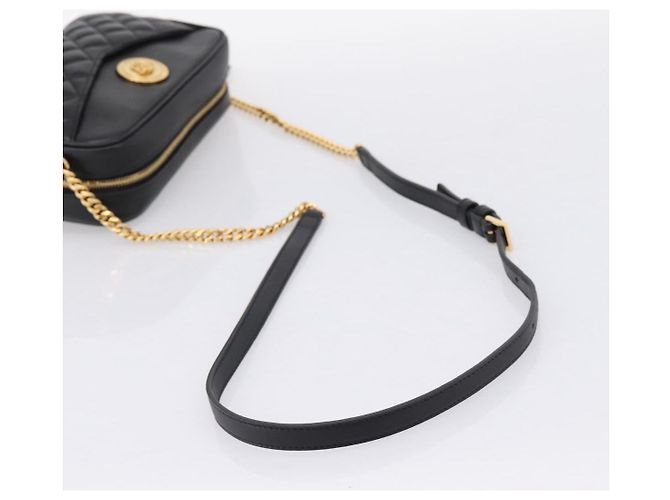Sac à épaule à chaîne VERSACE en cuir noir et or Auth BA16023M Doré - vue 7