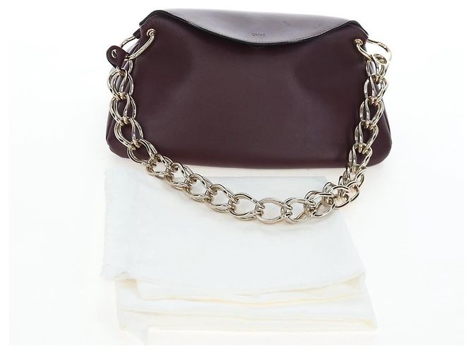 Chloé Borsa a tracolla Chloe Juana in pelle Bordeaux Gold Auth am12713M D'oro Bordò - vista 12