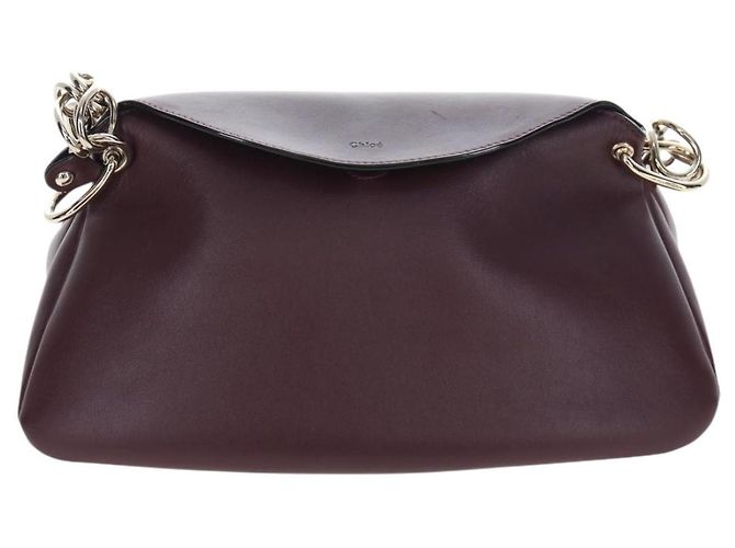 Chloé Borsa a tracolla Chloe Juana in pelle Bordeaux Gold Auth am12713M D'oro Bordò - vista 13