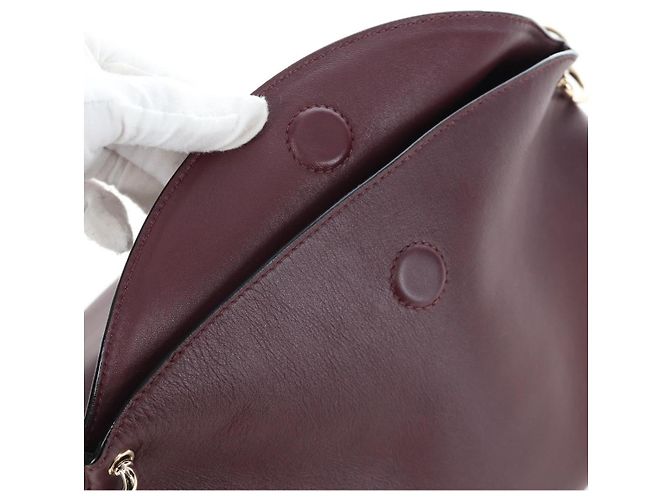 Chloé Borsa a tracolla Chloe Juana in pelle Bordeaux Gold Auth am12713M D'oro Bordò - vista 19