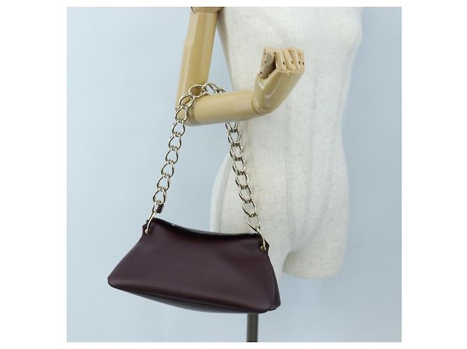 Chloé Borsa a tracolla Chloe Juana in pelle Bordeaux Gold Auth am12713M D'oro Bordò - vista 25