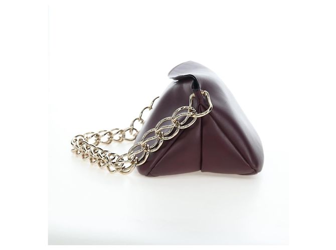 Chloé Borsa a tracolla Chloe Juana in pelle Bordeaux Gold Auth am12713M D'oro Bordò - vista 4