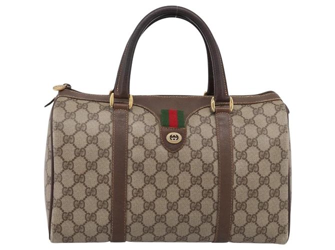 Borsa a mano GUCCI GG Supreme Web Sherry Line PVC Beige Gold 40 02 007 Auth 207408 D'oro - vista 13