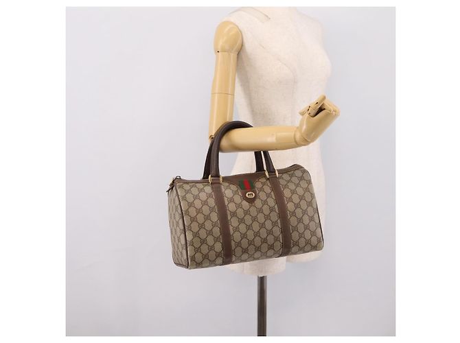 Borsa a mano GUCCI GG Supreme Web Sherry Line PVC Beige Gold 40 02 007 Auth 207408 D'oro - vista 25