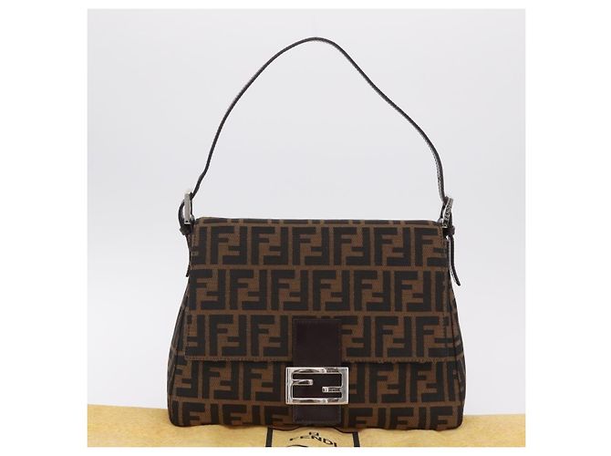 Borsa a Tracolla FENDI Zucca Canvas Mamma Baguette Nero Argento Auth BA16204V - vista 12