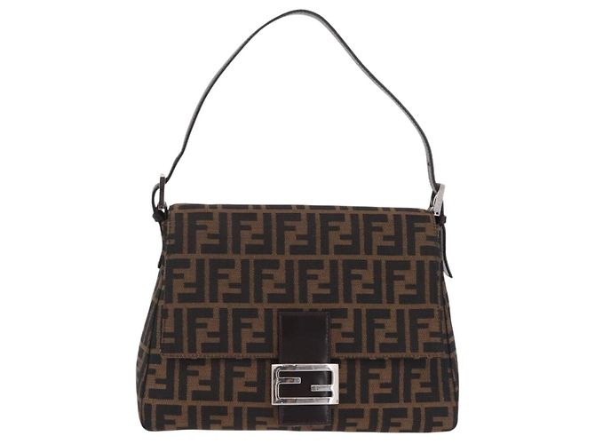 Borsa a Tracolla FENDI Zucca Canvas Mamma Baguette Nero Argento Auth BA16204V - vista 13