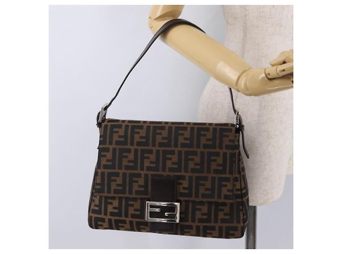 Borsa a Tracolla FENDI Zucca Canvas Mamma Baguette Nero Argento Auth BA16204V - vista 30