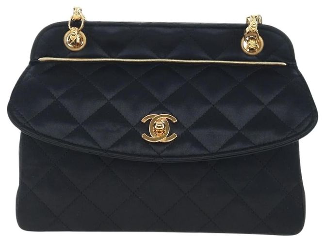 Borsa a tracolla CHANEL Matelasse con catena in raso nero e oro CC Auth BA15768SAM D'oro - vista 13