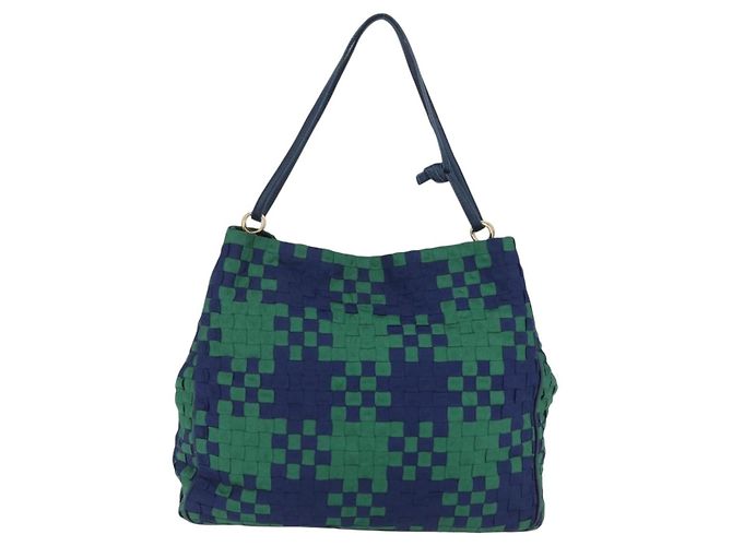 Borsa a tracolla Bottega Veneta INTRECCIATO Canvas Green Gold Auth 206749 - vista 2