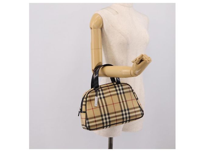 BURBERRY Nova Check Handtasche PVC Beige Silver Auth 205260A Silber - Ansicht 24