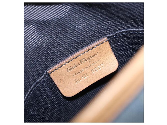 Borsa a tracolla Salvatore Ferragamo Gancini Canvas Blue Gold Tone Auth BA16108 - vista 12
