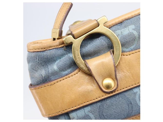 Borsa a tracolla Salvatore Ferragamo Gancini Canvas Blue Gold Tone Auth BA16108 - vista 20