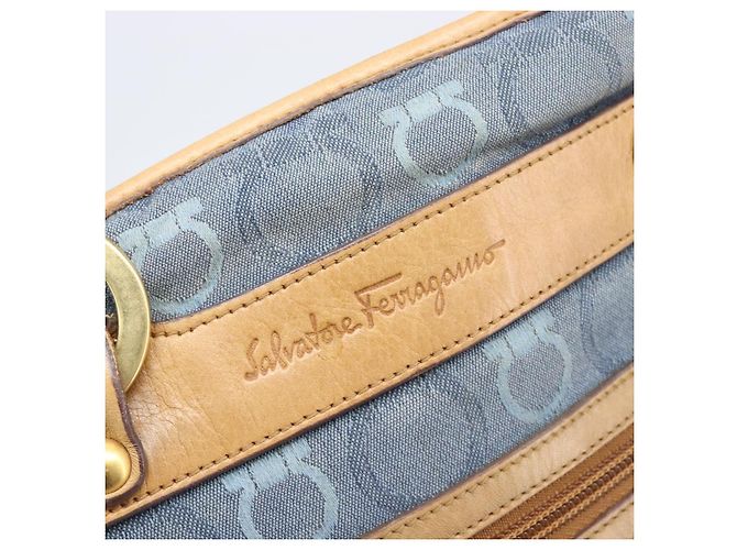 Borsa a tracolla Salvatore Ferragamo Gancini Canvas Blue Gold Tone Auth BA16108 - vista 21