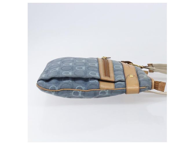 Borsa a tracolla Salvatore Ferragamo Gancini Canvas Blue Gold Tone Auth BA16108 - vista 3