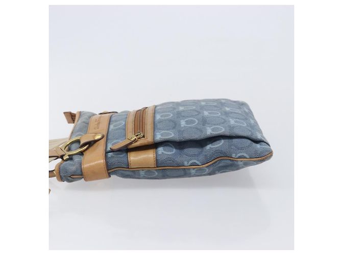 Borsa a tracolla Salvatore Ferragamo Gancini Canvas Blue Gold Tone Auth BA16108 - vista 4