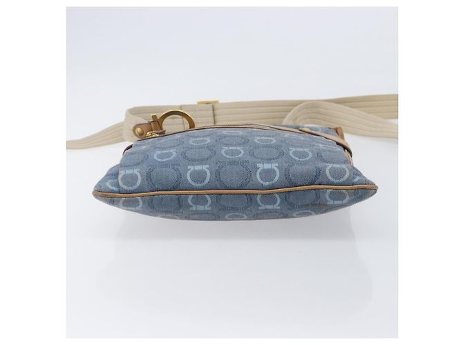 Borsa a tracolla Salvatore Ferragamo Gancini Canvas Blue Gold Tone Auth BA16108 - vista 5