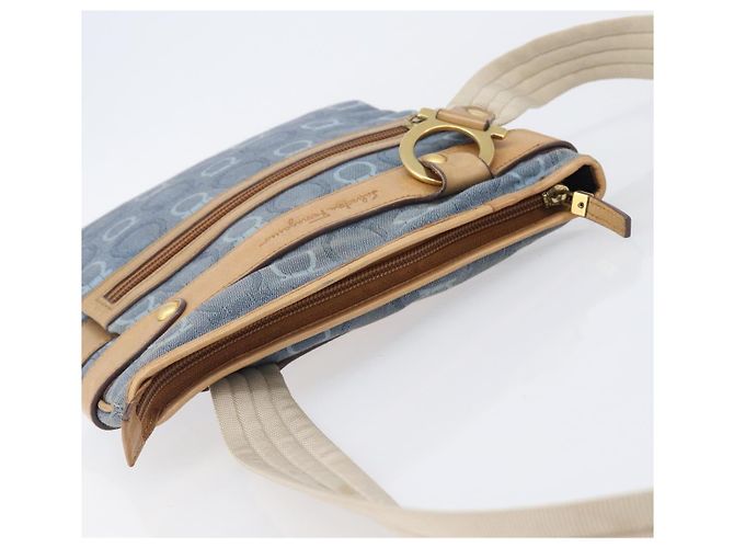 Borsa a tracolla Salvatore Ferragamo Gancini Canvas Blue Gold Tone Auth BA16108 - vista 6